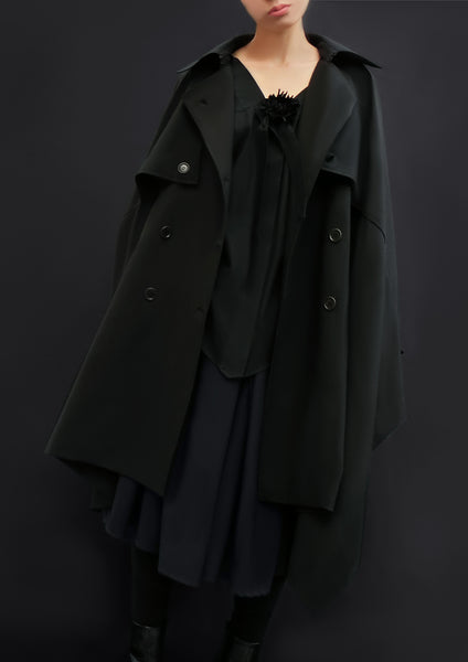 Virgin Wool Trench Cape / Black - YOJIRO KAKE OFFICIAL