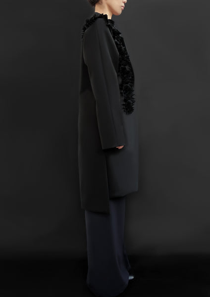 Wool Coat With Flower Petals / Black - YOJIRO KAKE OFFICIAL