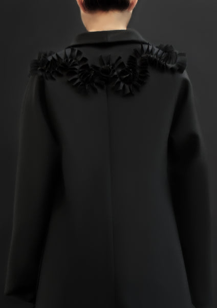 Wool Coat With Flower Petals / Black - YOJIRO KAKE OFFICIAL