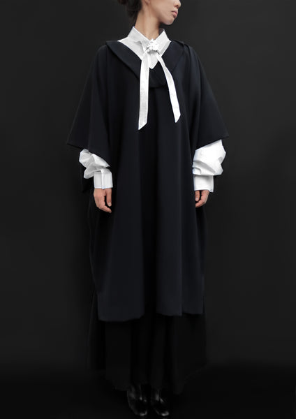 Virgin Wool Caftan Cape Dress / Navy - YOJIRO KAKE OFFICIAL