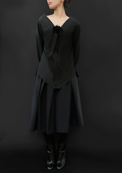 Complex Pleats Virgin Wool Skirt / Navy - YOJIRO KAKE OFFICIAL