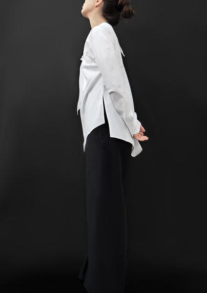 Origami Long Sleeves Cotton Shirt With Flower Ribbon / White - YOJIRO KAKE OFFICIAL