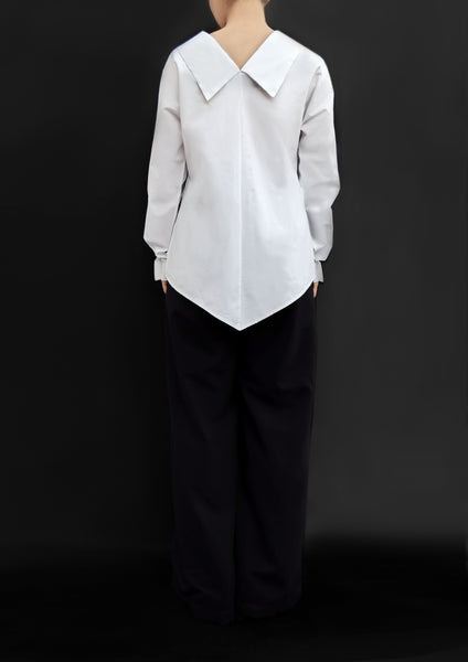 Origami Long Sleeves Cotton Shirt With Flower Ribbon / White - YOJIRO KAKE OFFICIAL