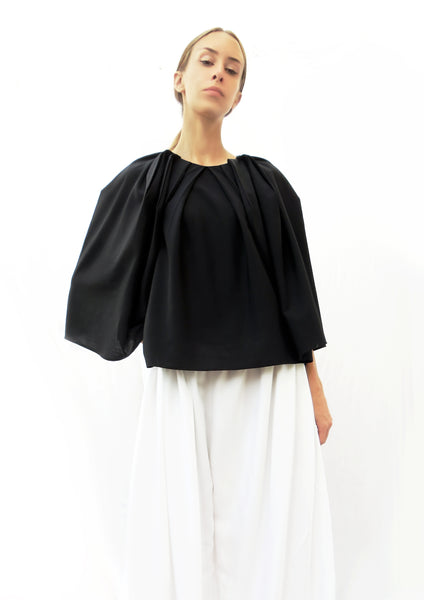 Angular pleated Top/ Navy / 100% Virgin Wool - YOJIRO KAKE OFFICIAL