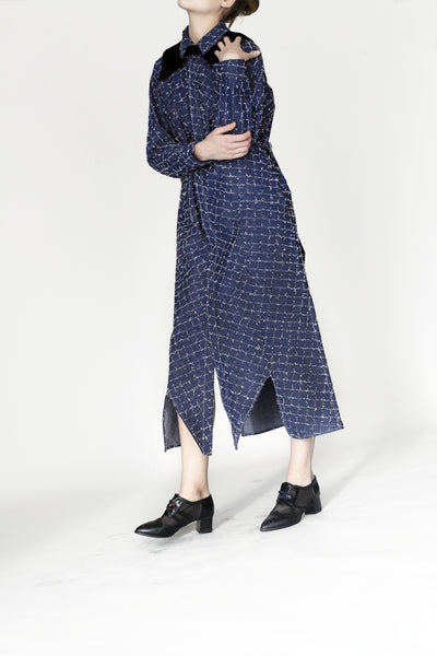 Origami Maxi Denim Shirt – Navy Sculptural Long Design