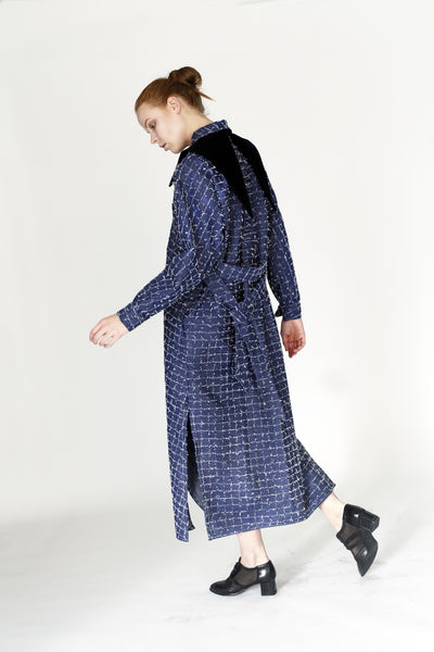 Origami Maxi Denim Shirt – Navy Sculptural Long Design