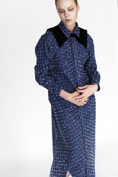 Origami Maxi Denim Shirt – Navy Sculptural Long Design