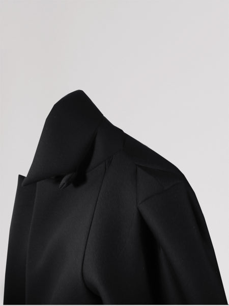 Origami Triangle Shoulder Wool Coat / Black - YOJIRO KAKE OFFICIAL