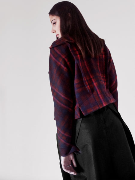 Origami Folded Wool Short Jacket / Checks - YOJIRO KAKE OFFICIAL