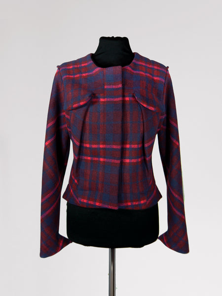 Origami Folded Wool Short Jacket / Checks - YOJIRO KAKE OFFICIAL
