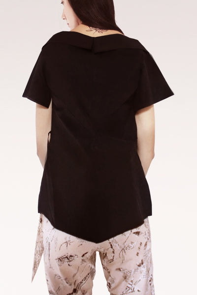 Open Collar Short Sleeves Cotton Shirt / Black - YOJIRO KAKE OFFICIAL