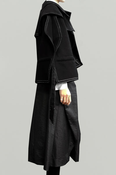 Structured Wool Jacket with Squarish Sleeves – Black
