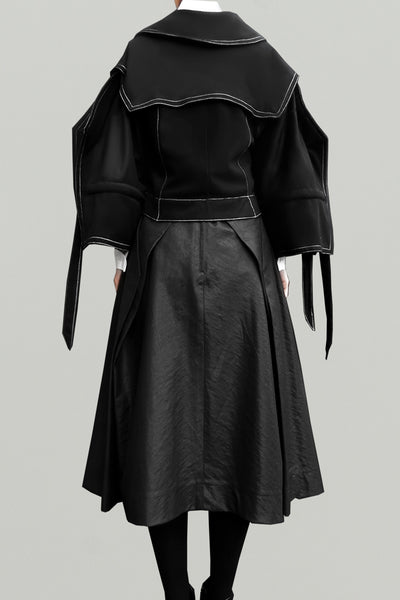 Structured Wool Jacket with Squarish Sleeves – Black