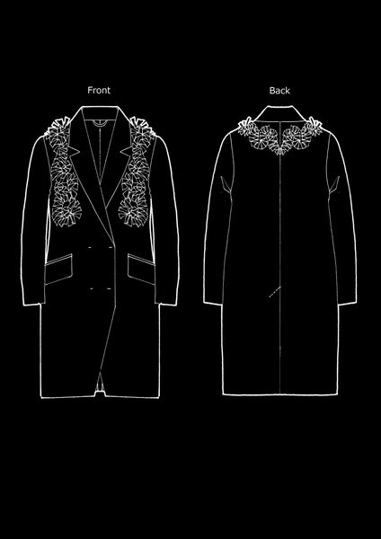 Wool Coat With Flower Petals / Black - YOJIRO KAKE OFFICIAL