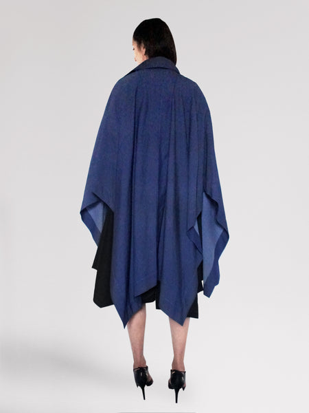 Origami Stain Collar Light Denim Cape / Navy - YOJIRO KAKE OFFICIAL