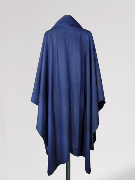 Origami Stain Collar Light Denim Cape / Navy - YOJIRO KAKE OFFICIAL