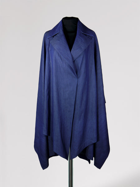 Origami Stain Collar Light Denim Cape / Navy - YOJIRO KAKE OFFICIAL