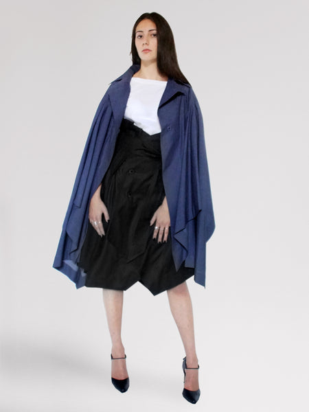 Origami Stain Collar Light Denim Cape / Navy - YOJIRO KAKE OFFICIAL