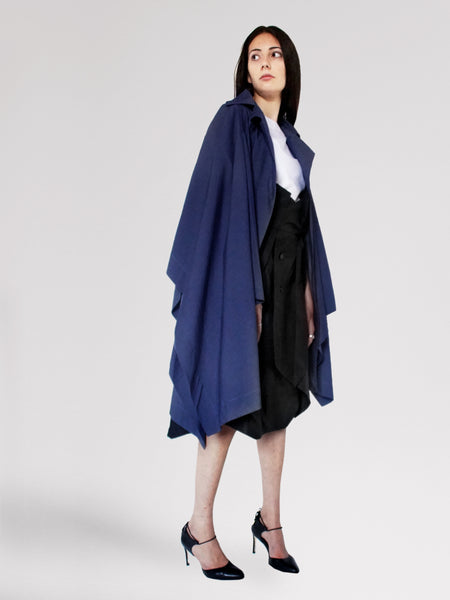 Origami Stain Collar Light Denim Cape / Navy - YOJIRO KAKE OFFICIAL