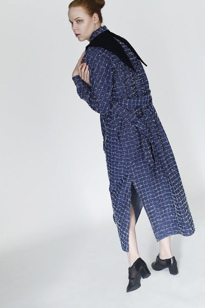 Origami Maxi Shirt in Italian designed check denim/ Navy