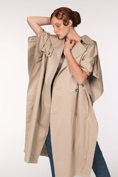 Caftan Cotton Trench Cape / Beige - YOJIRO KAKE OFFICIAL