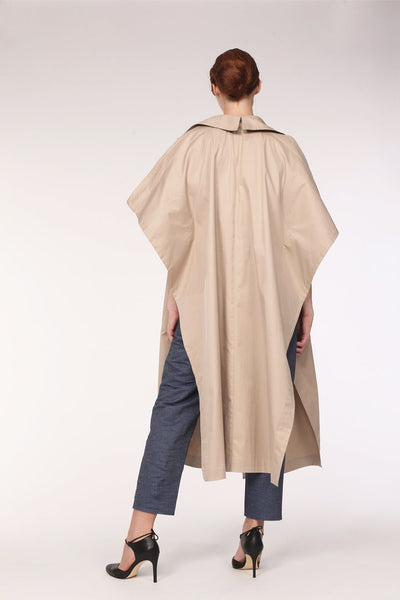 Caftan Cotton Trench Cape / Beige - YOJIRO KAKE OFFICIAL