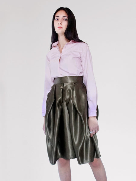 Origami Viscose Complex Pleats Skirt / Olive - YOJIRO KAKE OFFICIAL