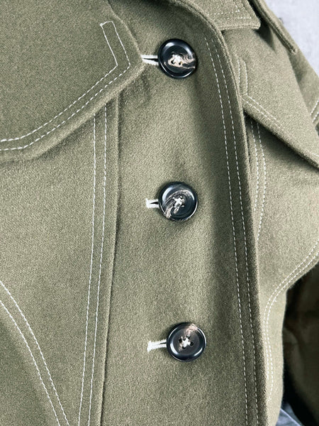 Origami wool jacket with square sleeves/ Militaly Olive