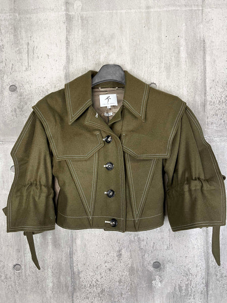 Origami wool jacket with square sleeves/ Militaly Olive