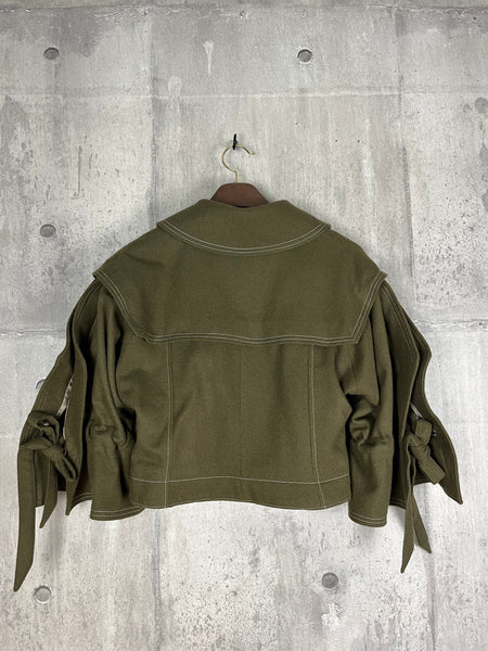 Origami wool jacket with square sleeves/ Militaly Olive
