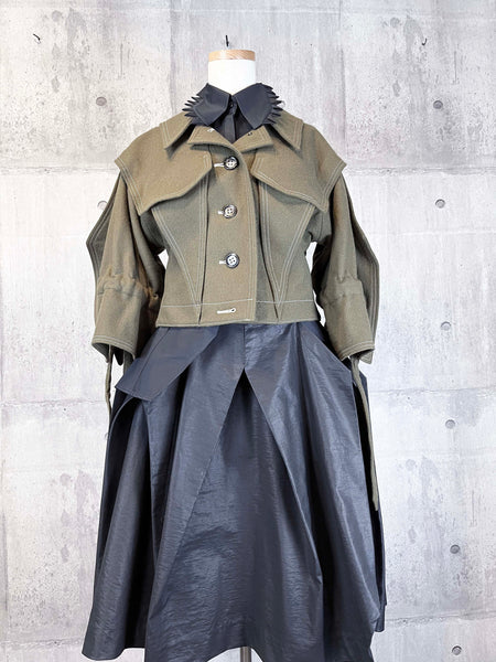 Origami wool jacket with square sleeves/ Militaly Olive