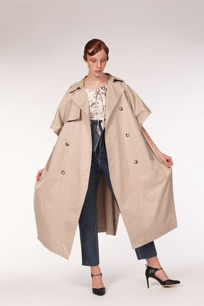 Caftan Cotton Trench Cape / Beige - YOJIRO KAKE OFFICIAL