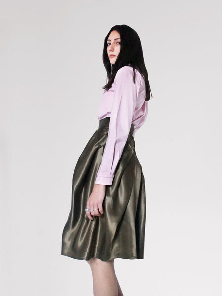 Origami Viscose Complex Pleats Skirt / Olive - YOJIRO KAKE OFFICIAL