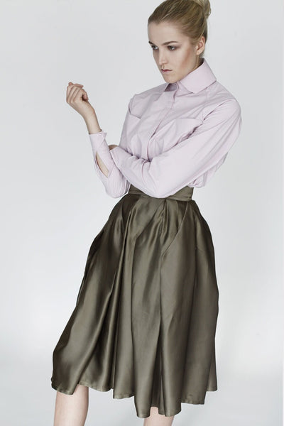 Origami Viscose Complex Pleats Skirt / Olive - YOJIRO KAKE OFFICIAL