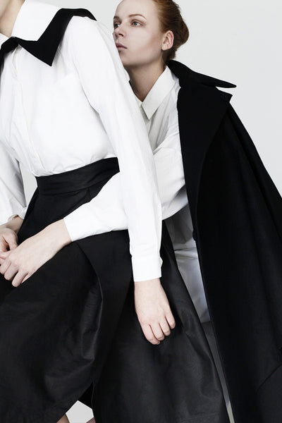 Origami Stain Collar Wool Cape / Black - YOJIRO KAKE OFFICIAL