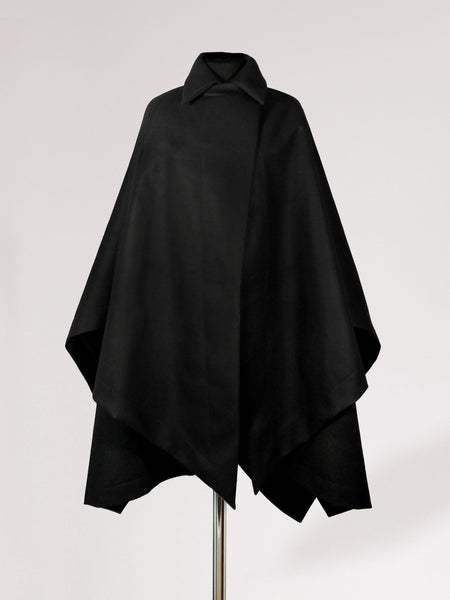 Origami Stain Collar Wool Cape / Black - YOJIRO KAKE OFFICIAL