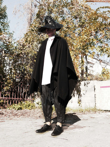 Origami Stain Collar Wool Cape / Black - YOJIRO KAKE OFFICIAL