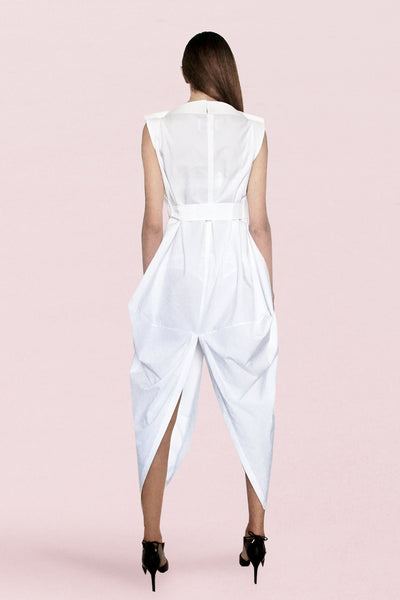 Origami Buri Cotton Shirt Dress / White - YOJIRO KAKE OFFICIAL