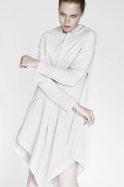 Origami Cotton Shirt Dress / White - YOJIRO KAKE OFFICIAL