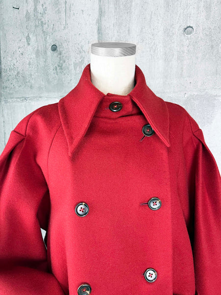 Origami Stain Collar Wool Coat / RED