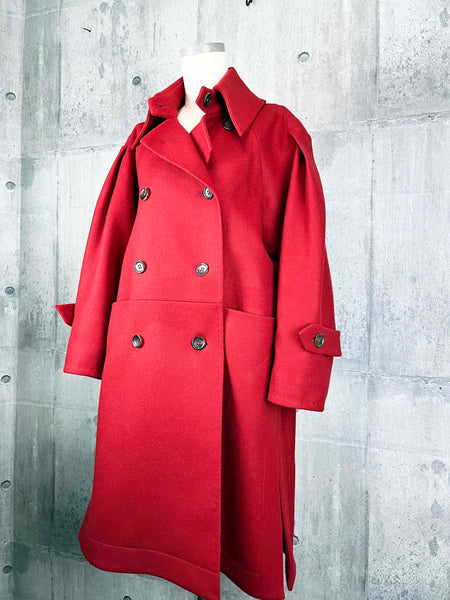 Origami Stain Collar Wool Coat / RED