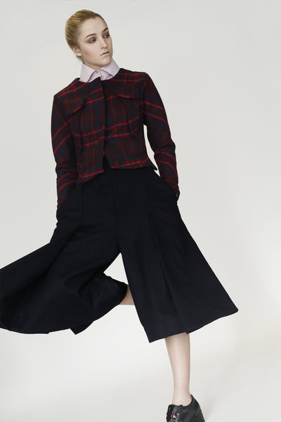 Origami Midi Wide Wool Trousers / Navy - YOJIRO KAKE OFFICIAL